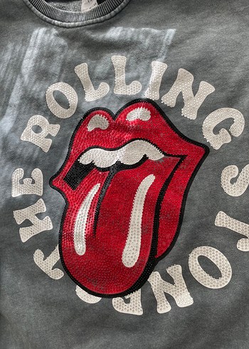 13-14 Yaş Beden The Rolling Stones Gri Rock Punk Zara Sweatshirt