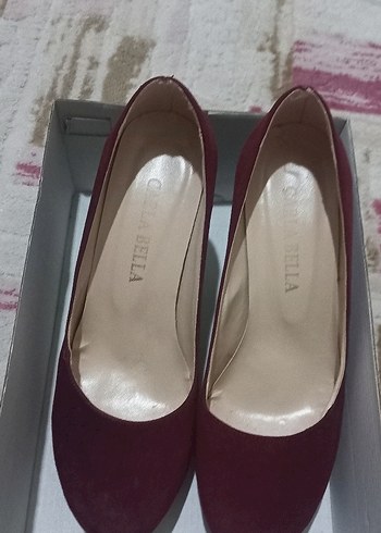 Bordo Süet Kadın Stiletto Ayakkabı