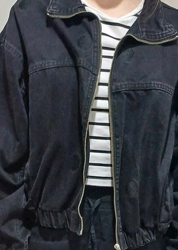 Siyah Kadın Denim Ceket Düğmeli - Görsel 2