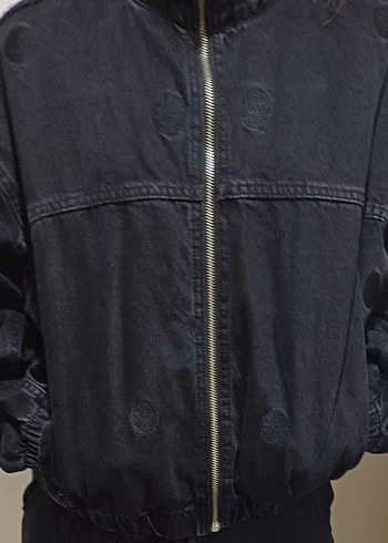 Siyah Kadın Denim Ceket Düğmeli - Görsel 3