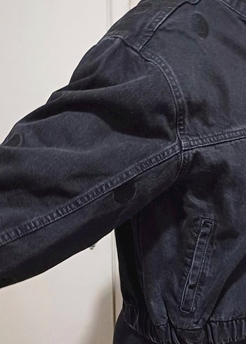 Siyah Kadın Denim Ceket Düğmeli - Görsel 4