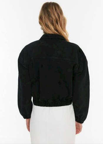 Siyah Kadın Kısa Kot Ceket - Görsel 3