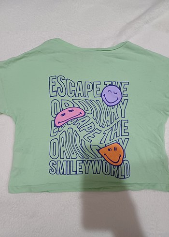Kız Çocuk Yeşil Baskılı Kısa Kollu Tişört - Görsel 2