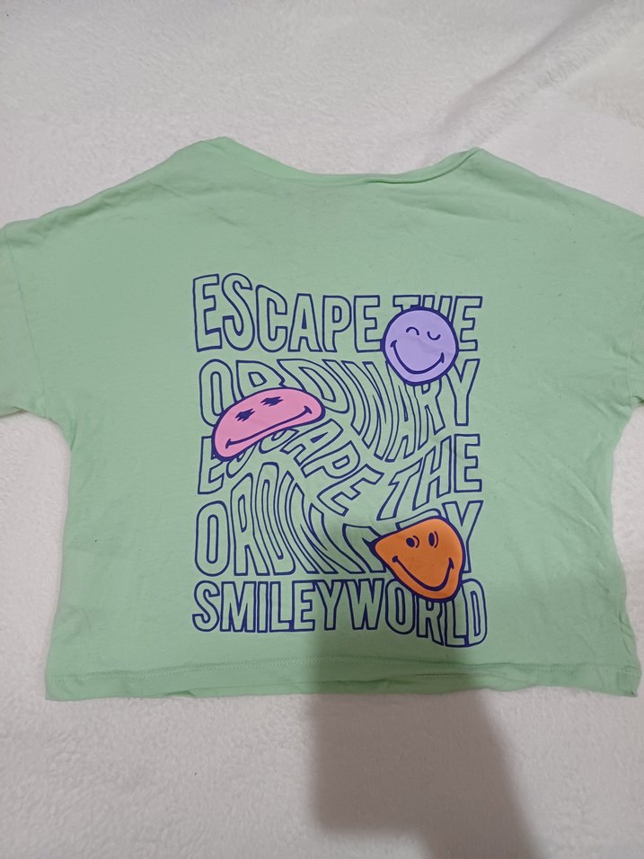 Kız Çocuk Yeşil Baskılı Kısa Kollu Tişört - Görsel 2