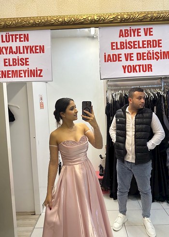 Parlak Pembe Straplez Uzun Abiye Elbise