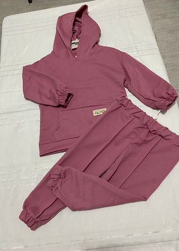 Kız Çocuk Pembe Kapüşonlu Sweatshirt ve Eşofman - Görsel 2