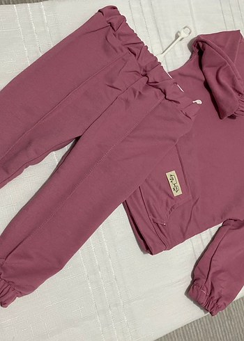 Kız Çocuk Pembe Kapüşonlu Sweatshirt ve Eşofman - Görsel 4
