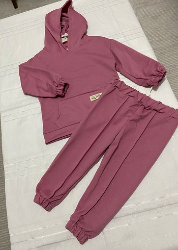 Kız Çocuk Pembe Kapüşonlu Sweatshirt ve Eşofman - Görsel 3
