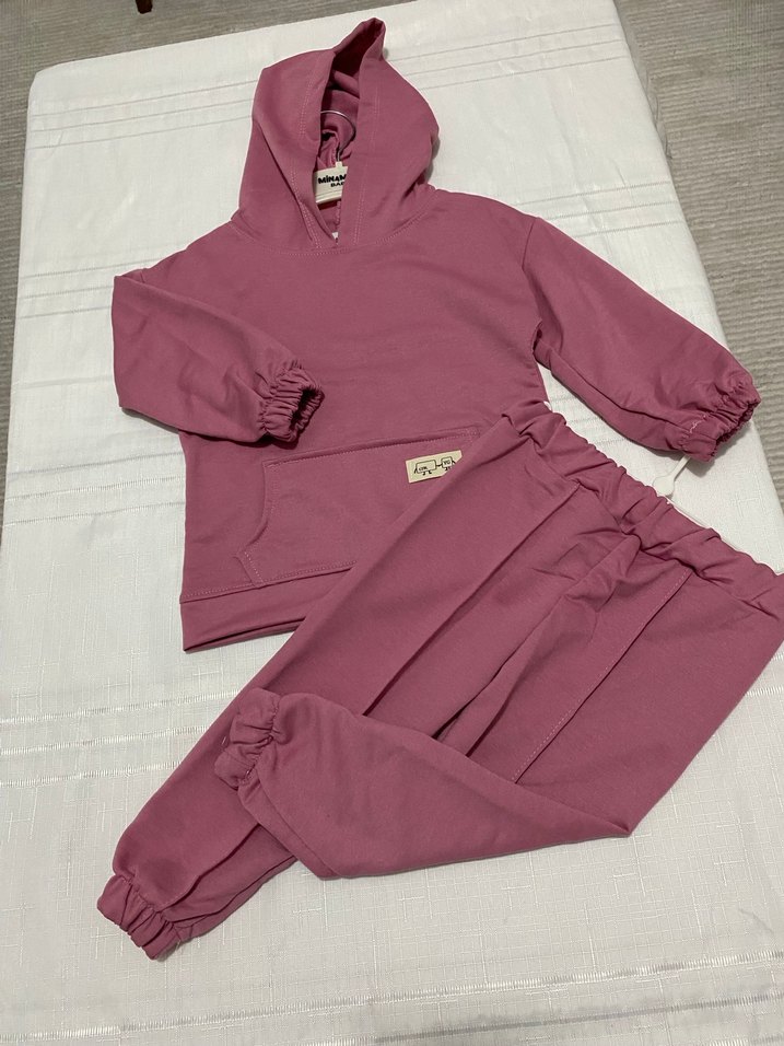 Kız Çocuk Pembe Kapüşonlu Sweatshirt ve Eşofman - Görsel 2