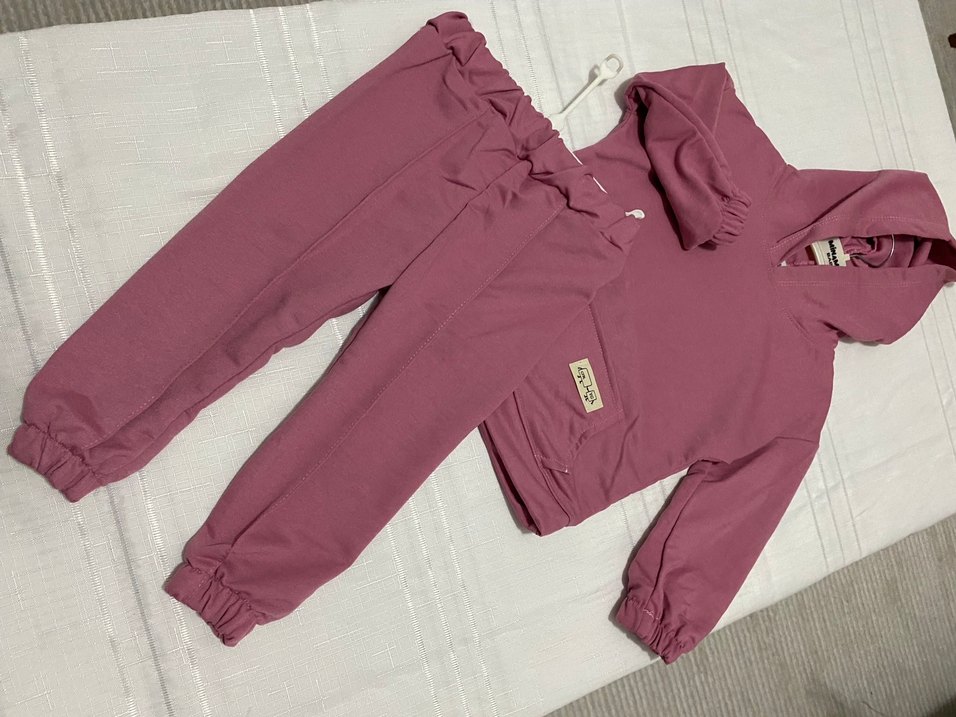 Kız Çocuk Pembe Kapüşonlu Sweatshirt ve Eşofman - Görsel 4