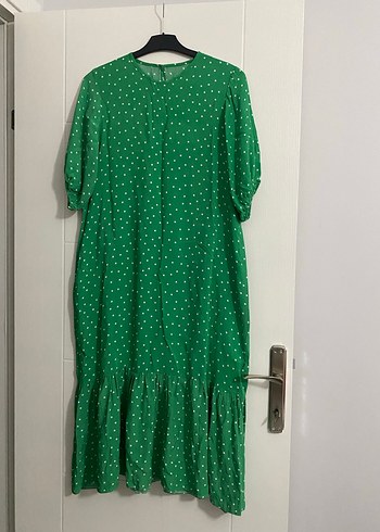 Yeşil Puantiyeli Uzun elbise - Görsel 2