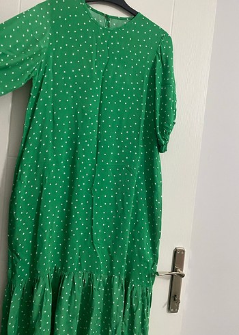 Yeşil Puantiyeli Uzun elbise - Görsel 5