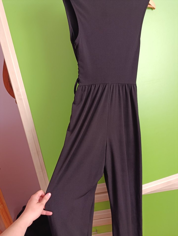 Siyah Kadın Yüksek Yakalı Midi Tulum - Görsel 2