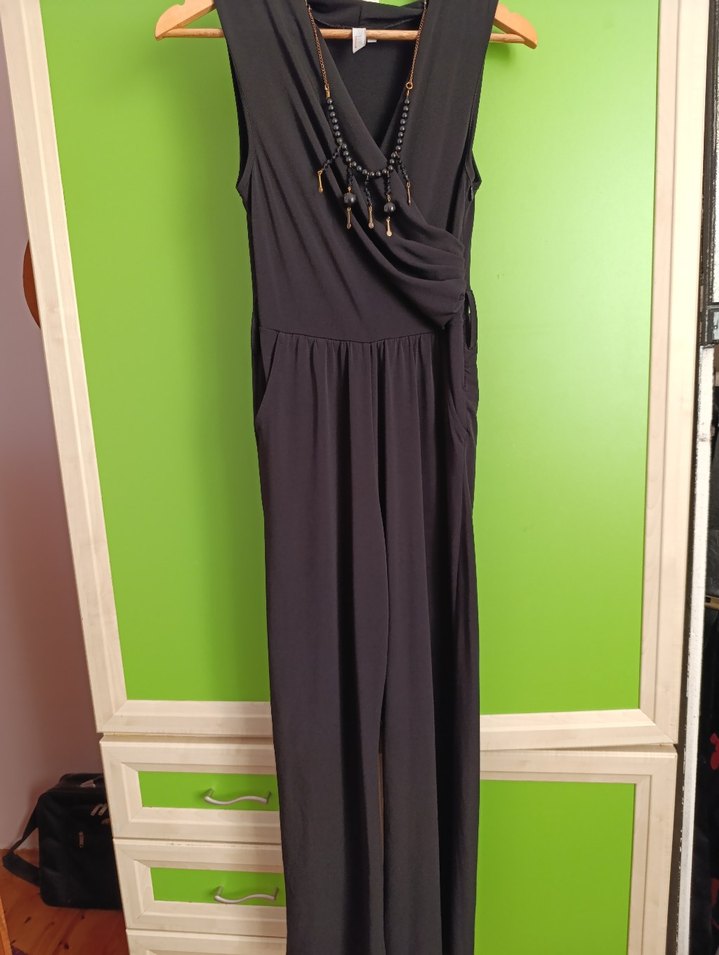 Siyah Kadın Yüksek Yakalı Midi Tulum - Görsel 4