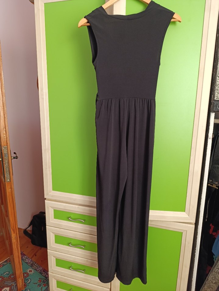 Siyah Kadın Yüksek Yakalı Midi Tulum - Görsel 3