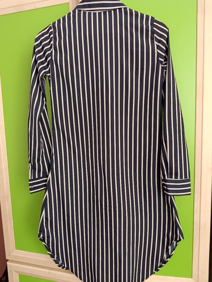 Çizgili Uzun Kollu Midi Gömlek - Görsel 3