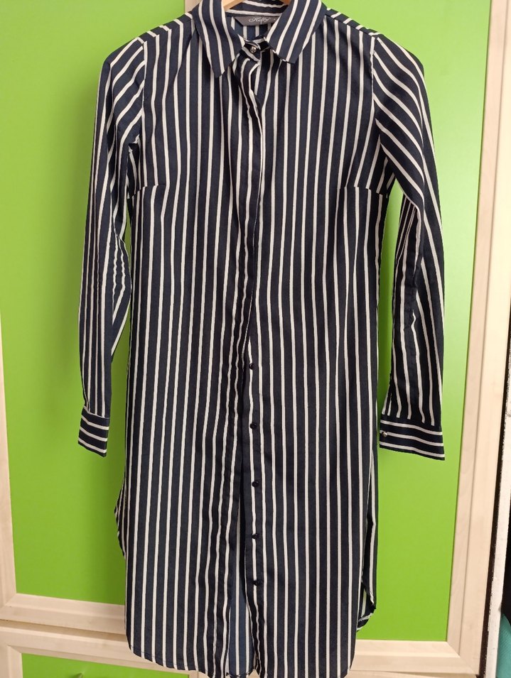 Çizgili Uzun Kollu Midi Gömlek - Görsel 2