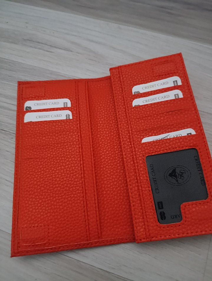 Turuncu Yılan Desenli Deri Fermuarlı Cüzdan - Görsel 4