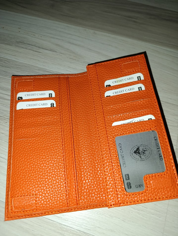 Turuncu Yılan Desenli Deri Fermuarlı Cüzdan - Görsel 3