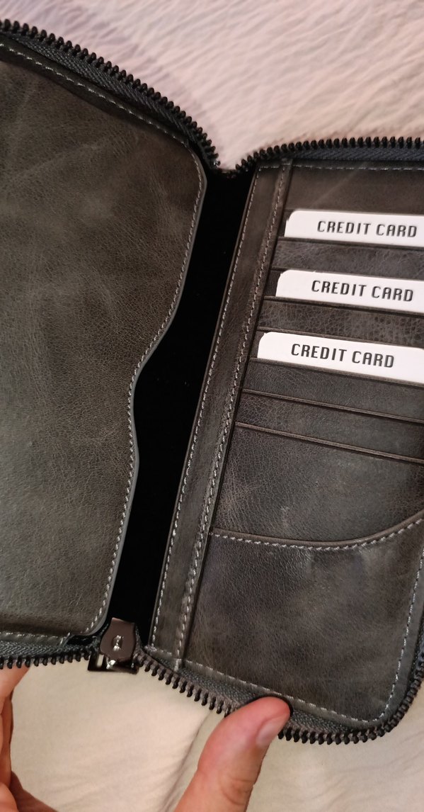 Gri Deri Fermuarlı Kadın Portföy Cüzdan - Görsel 2