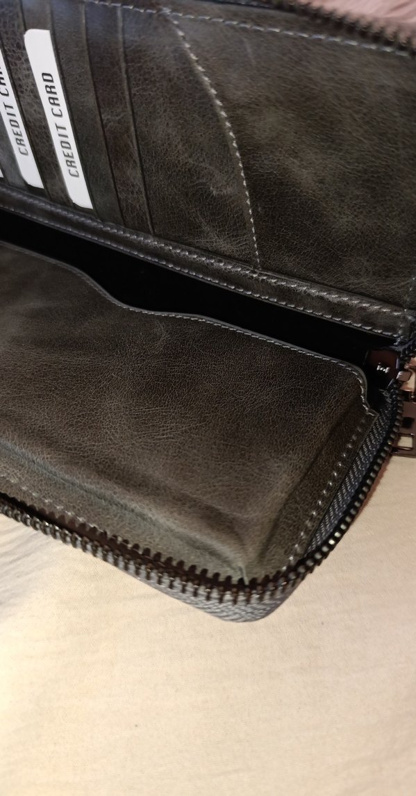 Gri Deri Fermuarlı Kadın Portföy Cüzdan - Görsel 3