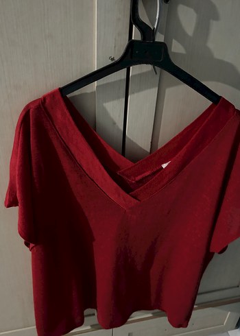 Kırmızı V Yakalı Kadın Bluz - Görsel 7