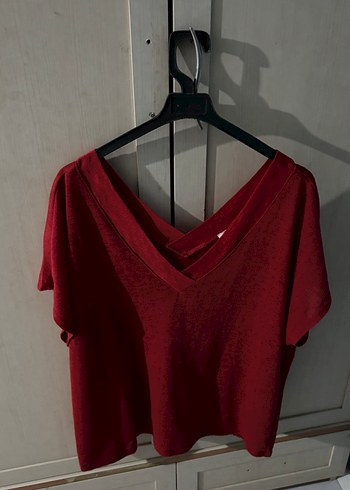 Kırmızı V Yakalı Kadın Bluz - Görsel 2