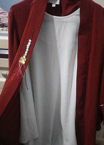 Bordo Salaş Midi Hamile Kabanı Püsküllü - Görsel 5