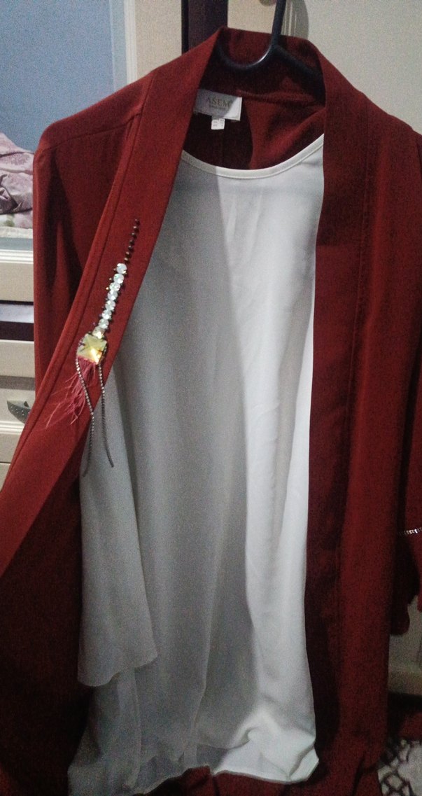 Bordo Salaş Midi Hamile Kabanı Püsküllü - Görsel 5