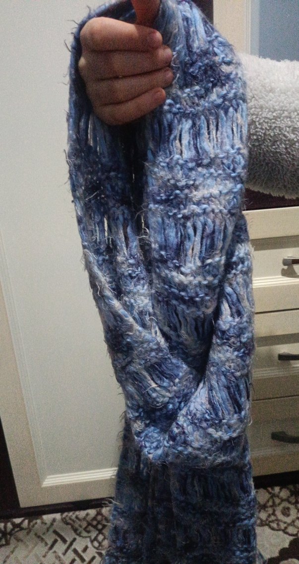 Kadın Bohem Örgü Atkı Mavi Gri - Görsel 2