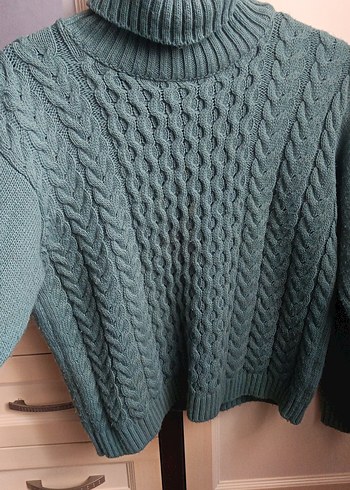 Kadın  su yeşiıi Boğazlı Örgü Kazak - Görsel 2