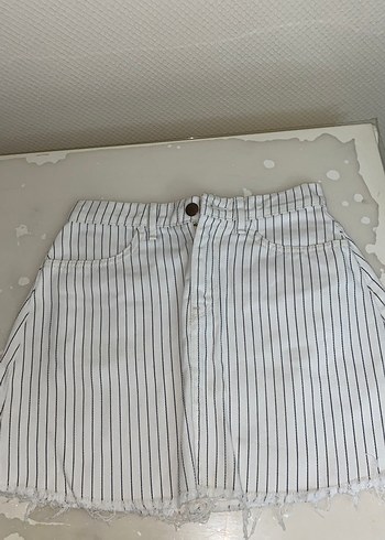 Addax Düğmeli Çizgili Midi Denim Etek