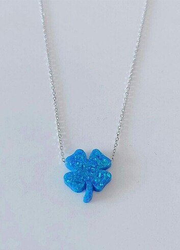 Tasarımcı Opal yonca gümüş kolye 