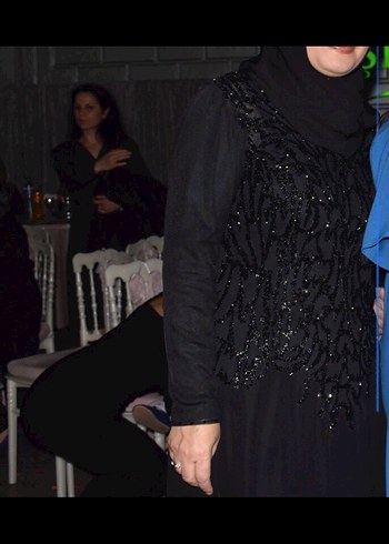 Siyah Drapeli Uzun tesettür Abiye Elbise