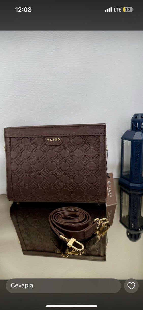 Vakko Kahverengi Deri Baskılı Kadın Çanta - Görsel 4