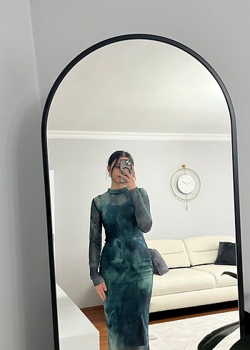 Şeffaf Gri Tie-Dye Midi Elbise - Görsel 2