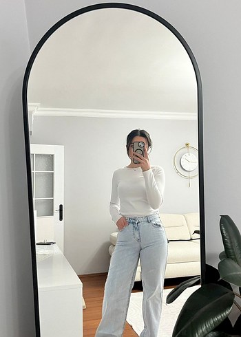 Kadın Beyaz Bol Kesim Midi Denim Jean - Görsel 2