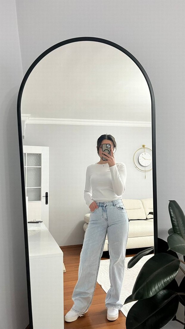 Kadın Beyaz Bol Kesim Midi Denim Jean - Görsel 2