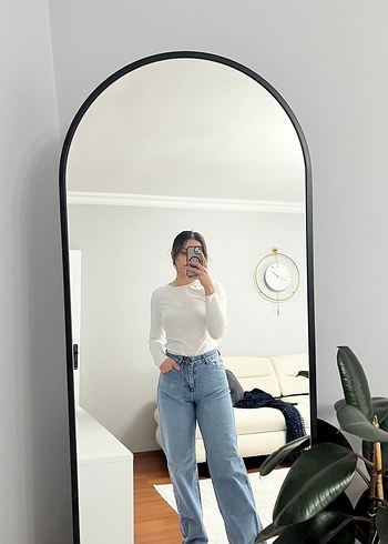 Beyaz Midi Boy Bol Kesim Kadın Kot Pantolon - Görsel 2