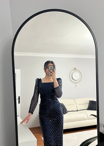 Lacivert Parlak Puantiyeli Uzun abiye - Görsel 2