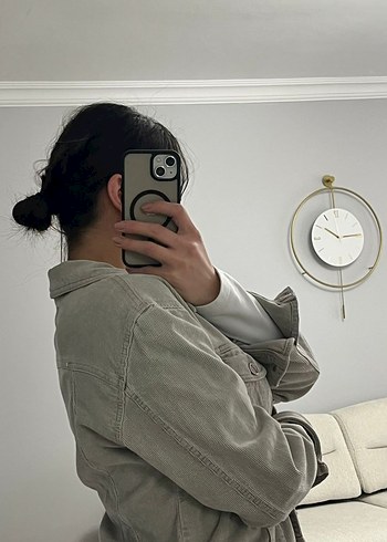 Bej Kadın Denim Ceket Yüksek Yaka - Görsel 4