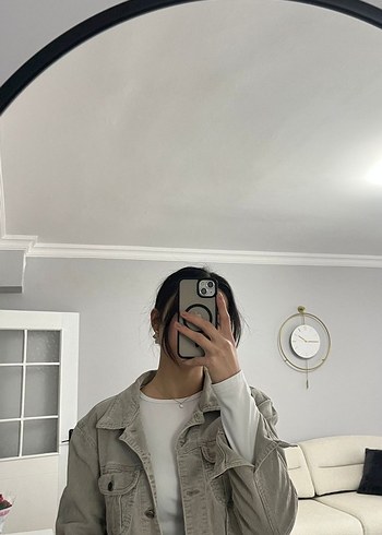 Bej Kadın Denim Ceket Yüksek Yaka - Görsel 2