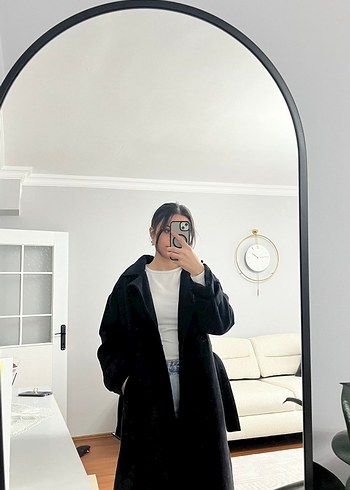 Siyah Yüksek Yakalı Midi Kaşe Kaban 38 beden oversize - Görsel 2