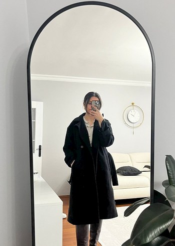 Siyah Yüksek Yakalı Midi Kaşe Kaban 38 beden oversize - Görsel 6