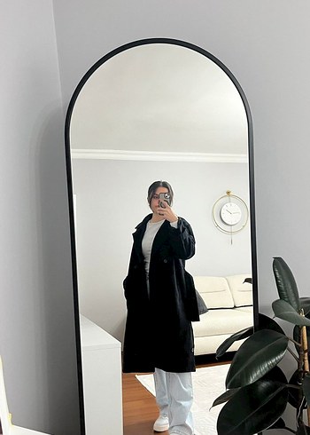 Siyah Yüksek Yakalı Midi Kaşe Kaban 38 beden oversize - Görsel 3