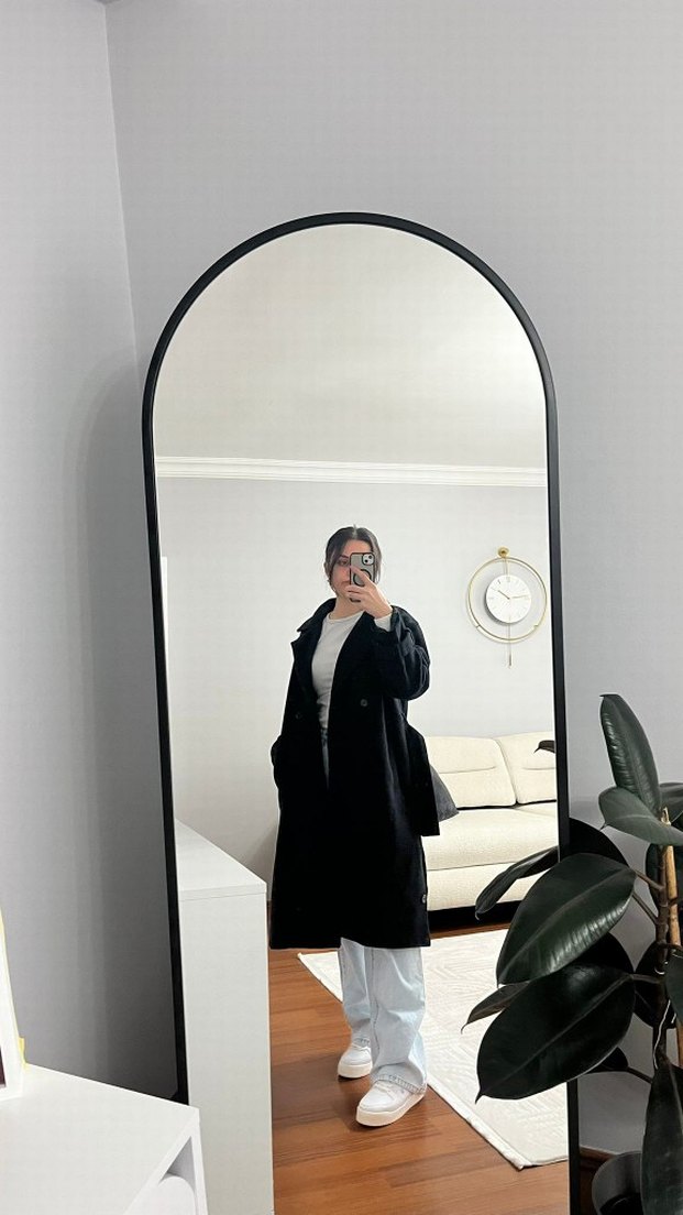 Siyah Yüksek Yakalı Midi Kaşe Kaban 38 beden oversize - Görsel 3