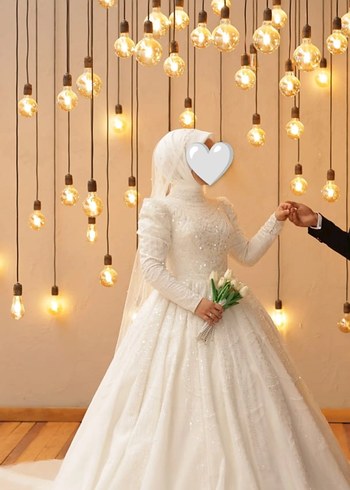 Yüksek Yakalı Vintage Prenses Gelinlik - Görsel 2