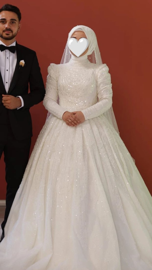 Yüksek Yakalı Vintage Prenses Gelinlik - Görsel 3