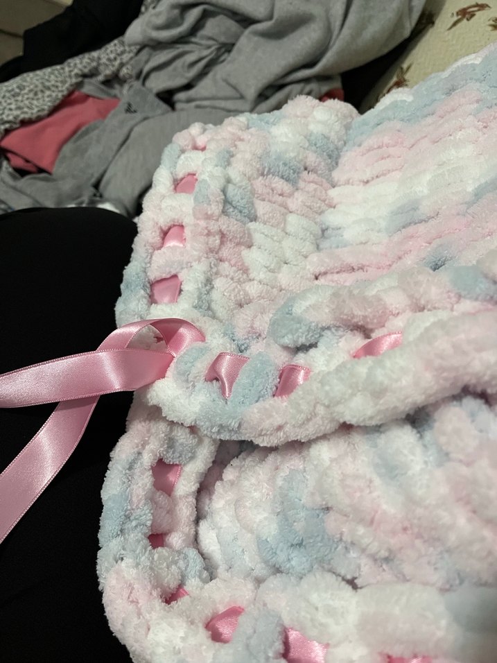 Çocuklar için çok renkli puffy örgü battaniye - Görsel 3