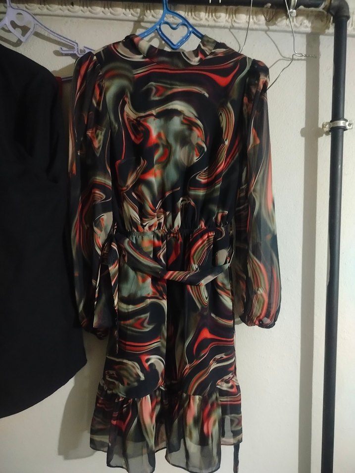 Avant-Garde Koyu Renkli Uzun Kollu Mini Elbise - Görsel 2